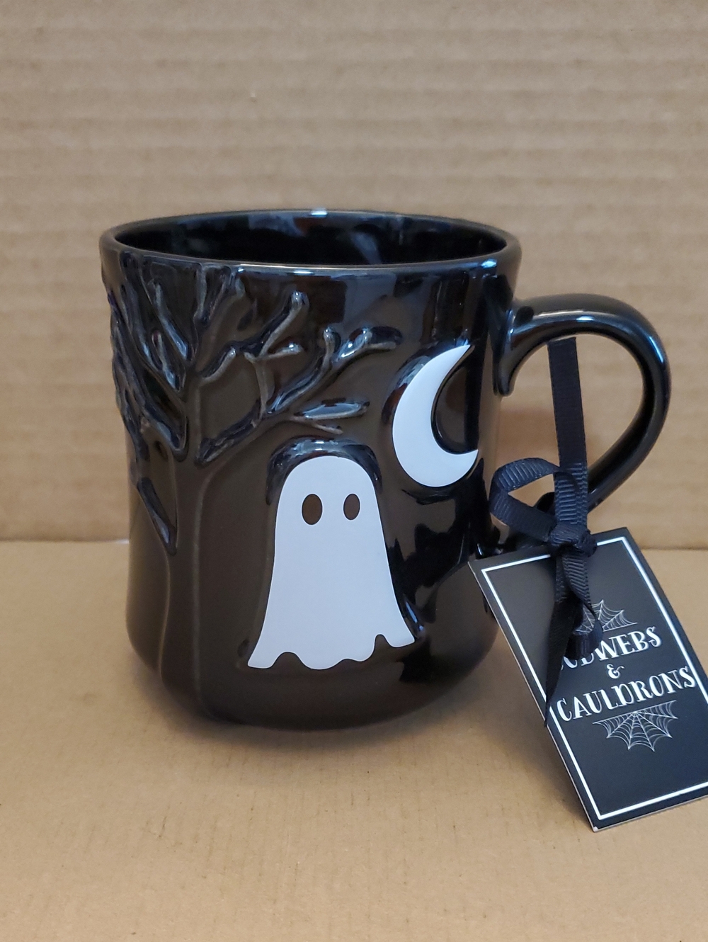 Cobwebs & Cauldrons Black Ghost & Moon Ceramic Mug